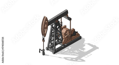 Isometric view of an oil pumpjack, illustrating energy production
