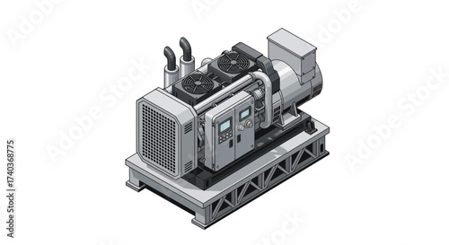 Isometric visualization of industrial generator equipment on a clean background