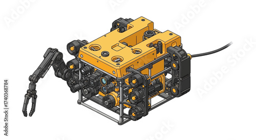Isometric view showcasing remotely operated underwater vehicle design concept