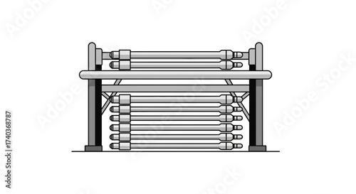 Metallic industrial framework with pipes, an illustration of mechanism