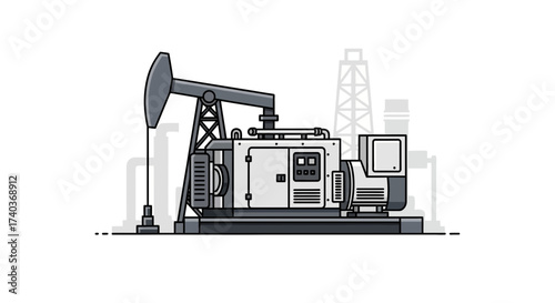 Oil extraction equipment with pumping unit and industrial background