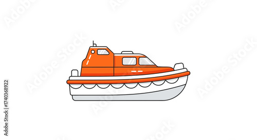Orange and white motor lifeboat, an essential marine safety equipment