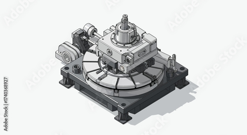 Precision rotary table illustration depicting engineering and mechanical equipment