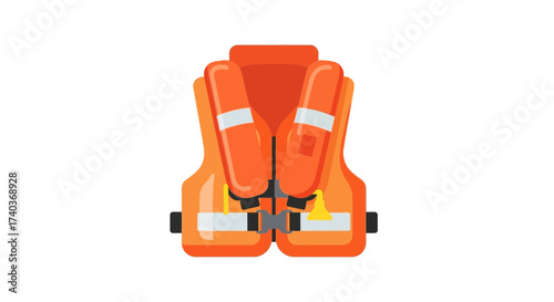 Orange life vest, flat vector illustration of safety equipment