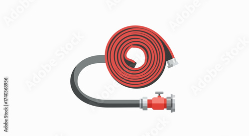 Rolled Fire Hose with Valve on a White Background Representing Safety