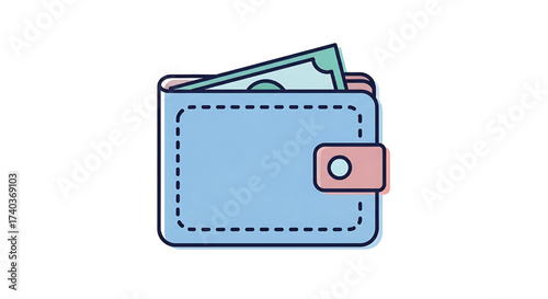 An illustrated icon of a wallet with cash peeking out, representing financial transactions and personal wealth management