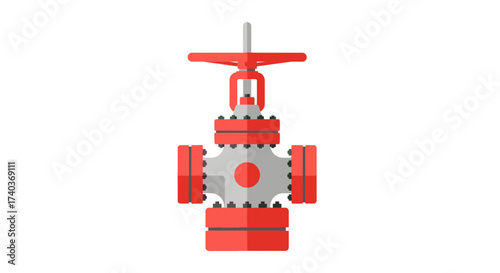 Stylized Illustration of a Red and Gray Industrial Gate Valve