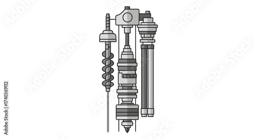 Stylized Illustration of an Industrial Drilling Machine Schematic View