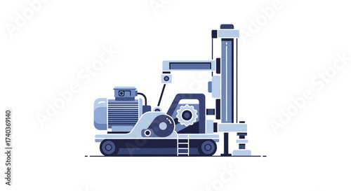Stylized Industrial Machine Illustration in Blue and White, Clean Design