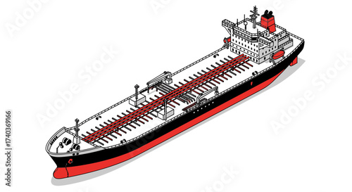 Stylized isometric illustration of a commercial oil tanker ship transport