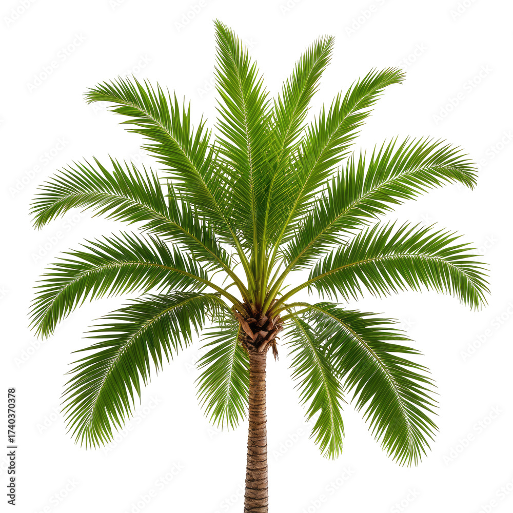 Fototapeta premium Lush, green palm tree against a black background. Tropical vibes
