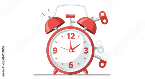 Whimsical Retro Alarm Clock with Rhythmic Wind-Up Motion illustration