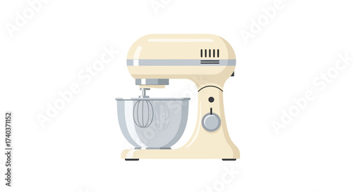 A Cream-Colored Stand Mixer with Stainless Steel Bowl, Ready for Baking
