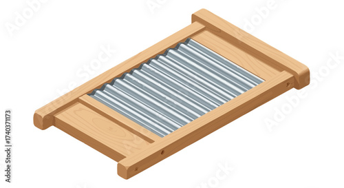 Antique wooden washboard close-up illustration for garment cleaning use