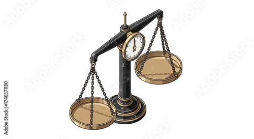 Artistic illustration of vintage scales with chains, weighing balance