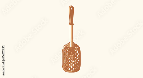 Brown fly swatter cartoon illustration against a light background