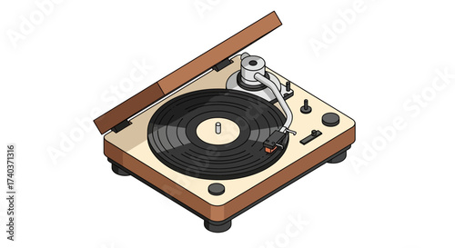 Detailed isometric illustration of a classic vinyl record player device