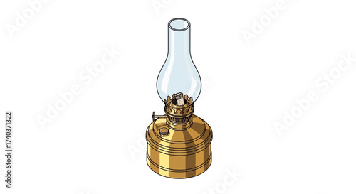 Detailed Isolated Illustration of a Vintage Kerosene Lamp on White