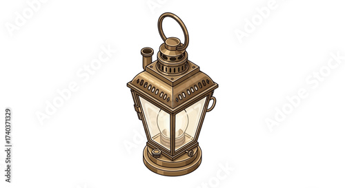 Detailed isometric illustration of an antique lantern on a white background