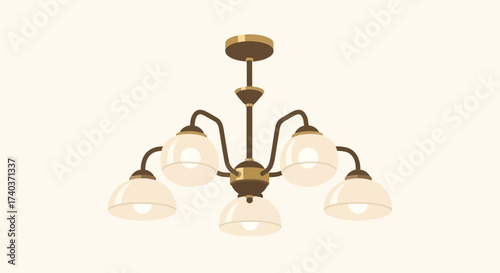 Elegant chandelier with five opal glass shades and a brown frame design
