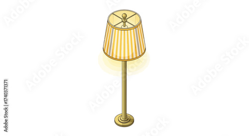 Elegant illuminated floor lamp with striped shade for warm ambiance decor