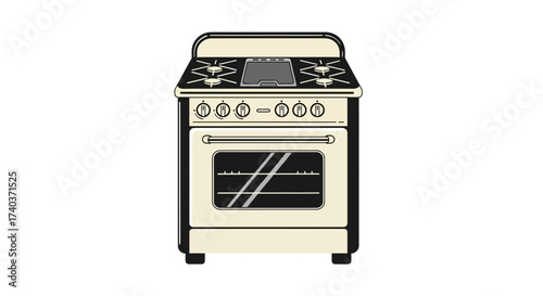 Isolated retro-style gas range stove on white background offering kitchen appliance