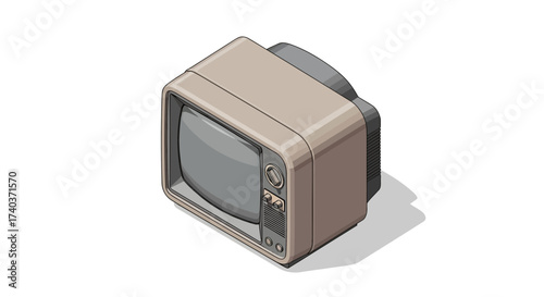 Isometric Illustration of a Classic Television Set with Analog Controls