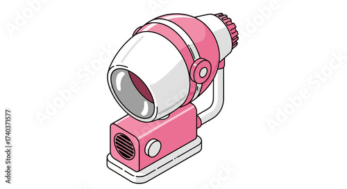 Isometric illustration of a pink and white vintage hair dryer appliance