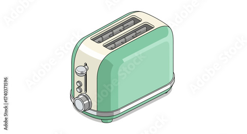 Isometric Illustration of a Retro Toaster Appliance in Pastel Green