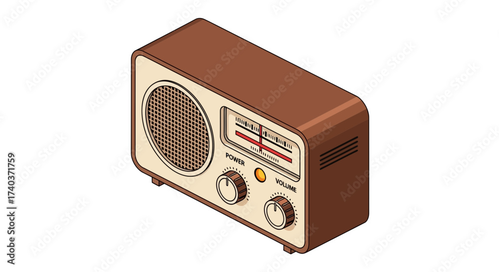 Obraz premium Isometric retro radio illustration featuring analog controls and warm tones