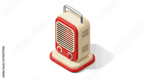 Retro isometric space heater design vector illustration on white background