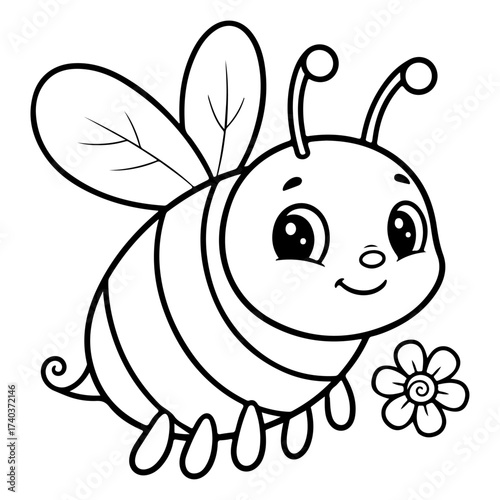 Simple minimal vector art line of cute bee doodle children story book style on transparent background.