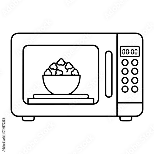 Simple minimal vector art line of microwave doodle children story book style on transparent background.