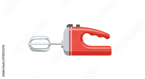 Vibrant Red Hand Mixer Isolated, Culinary Preparation Equipment Illustration