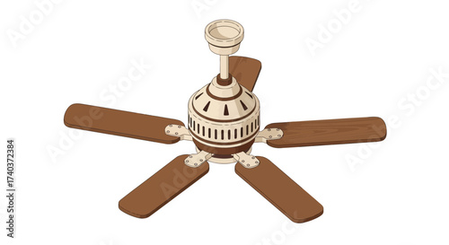 Vintage ceiling fan with five blades for home ventilation design