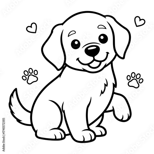 Simple minimal vector art line of cute dog doodle children story book style on transparent background.