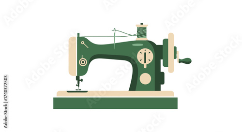Vintage sewing machine illustration on white background, crafting concept