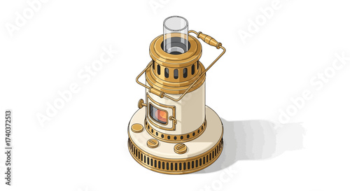 Vintage style heater vector illustration, golden accents on a white background
