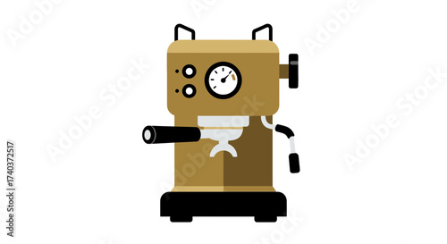 Vintage Style Espresso Machine with Simplified Flat Vector Design