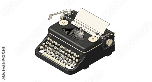 Vintage typewriter illustration on a white background perfect for design projects