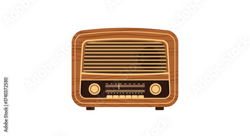 Vintage wooden radio receiver with control knobs and speaker grille