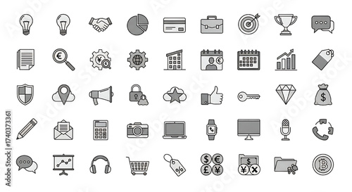 Business and Finance Icons Set of Digital Graphics for Websites and Infographics