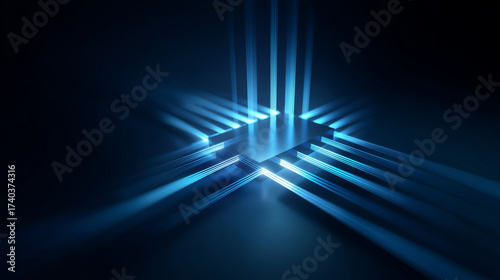 Abstract 3D processor with glowing lines, symbol of big data, AI and high-tech computing power 3D processor, glowing neon lines, AI symbol, big data technology, computing power, fu