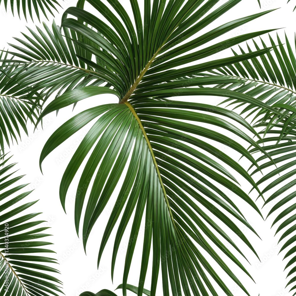 Fototapeta premium Lush, glossy green palm fronds against black. Nature's beauty, texture