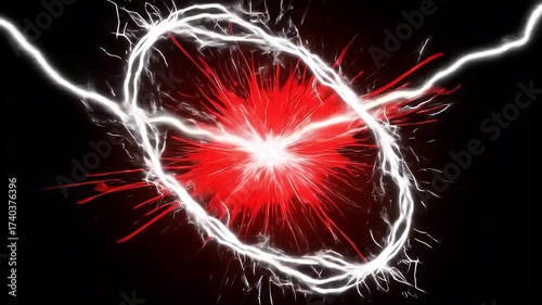 Abstract Red Energy Explosion With White Electric Outlines Against A Black Background
