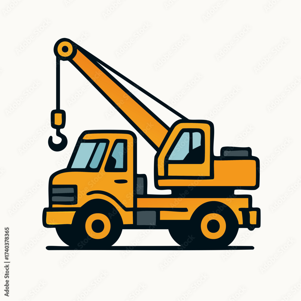 Fototapeta premium Yellow Construction Crane Truck Icon Vector Illustration