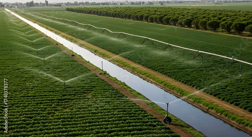 Aerial View of Agricultural Irrigation System in California Farmland