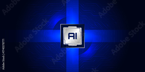AI Chip: A sleek, futuristic design presents a powerful AI chip at the heart of innovation, surrounded by lines of energy, embodying the essence of artificial intelligence, technology.
