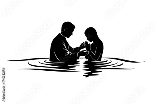 Black Vector Silhouette: Baptism Scene (Adult or Child)	