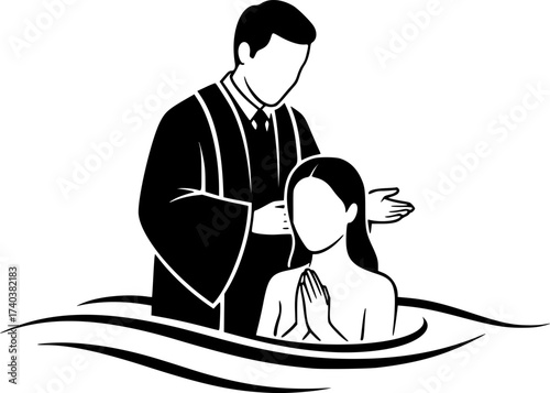 Black Vector Silhouette: Baptism Scene (Adult or Child)	